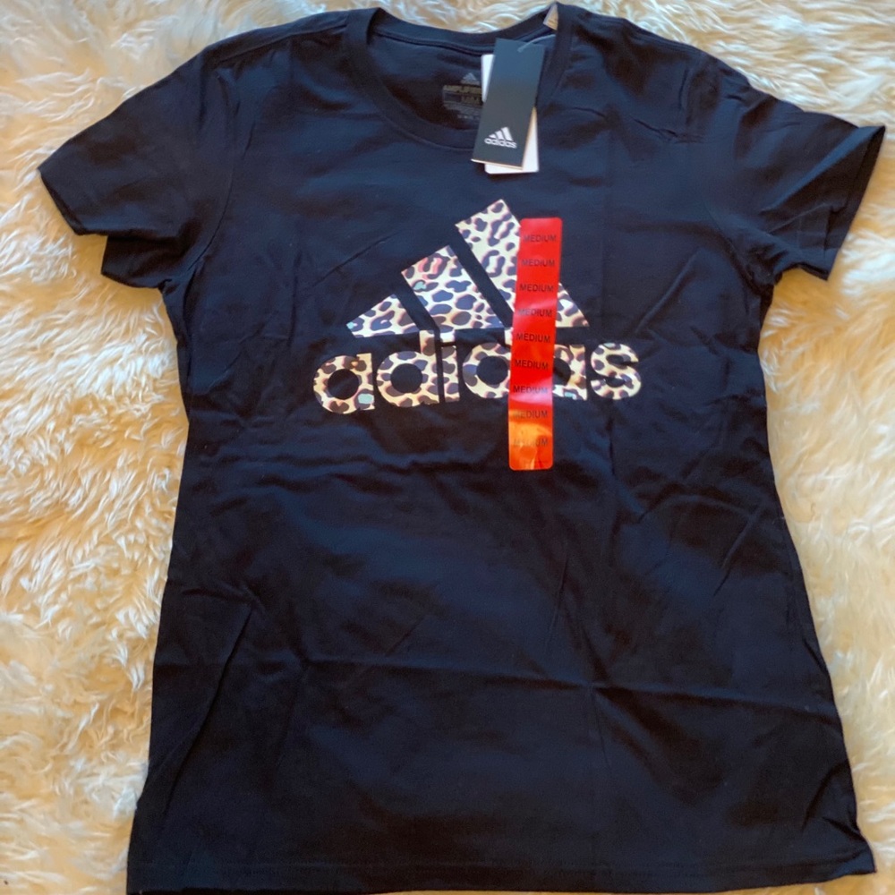 NWT Adidas Leopard Print Black T-Shirt - Picture 2 of 4